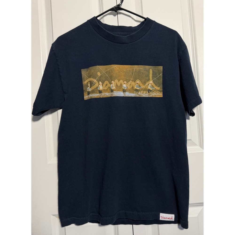 Diamond Supply Co Graphic T-Shirt Mens M Navy Blue Excellent Fishing Skate Tee
